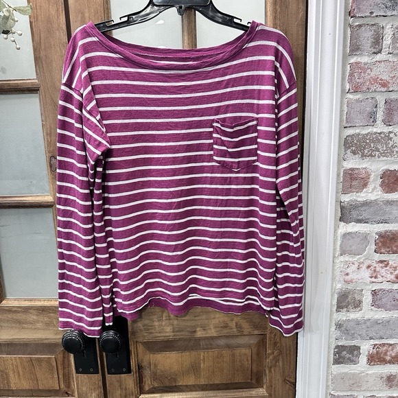 Hollister Women's Striped Purple‎ White Long Sleeve Shirt Pocket Size L - Picture 2 of 8